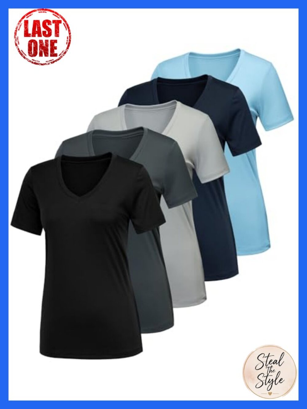 Women's Quick Dry V-Neck Athletic T-Shirt, 5 Pack